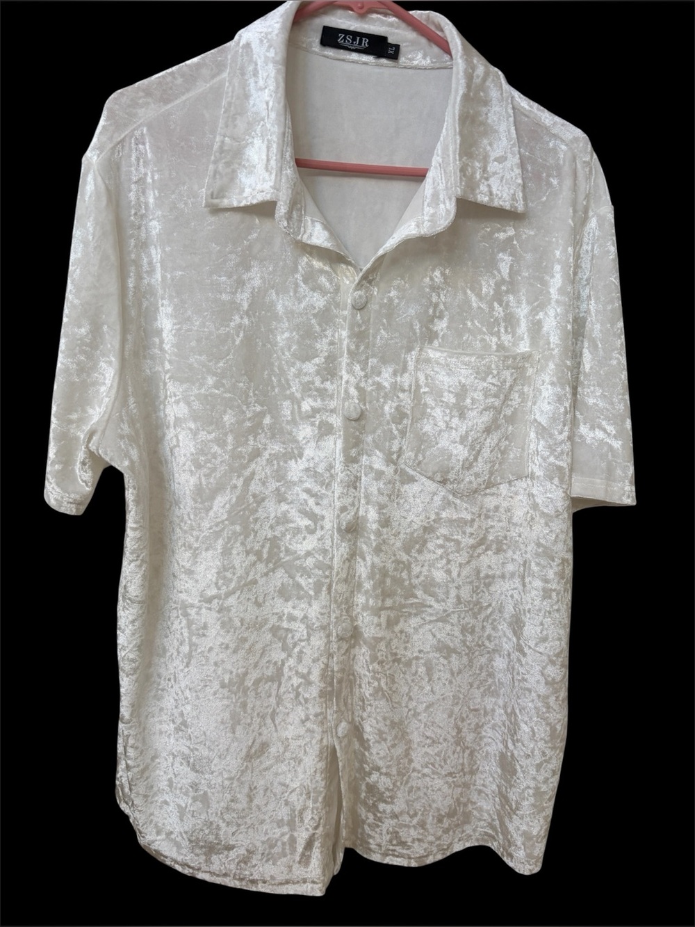 ZSJR white short sleeve Velvet button up breast pocket XL men’s